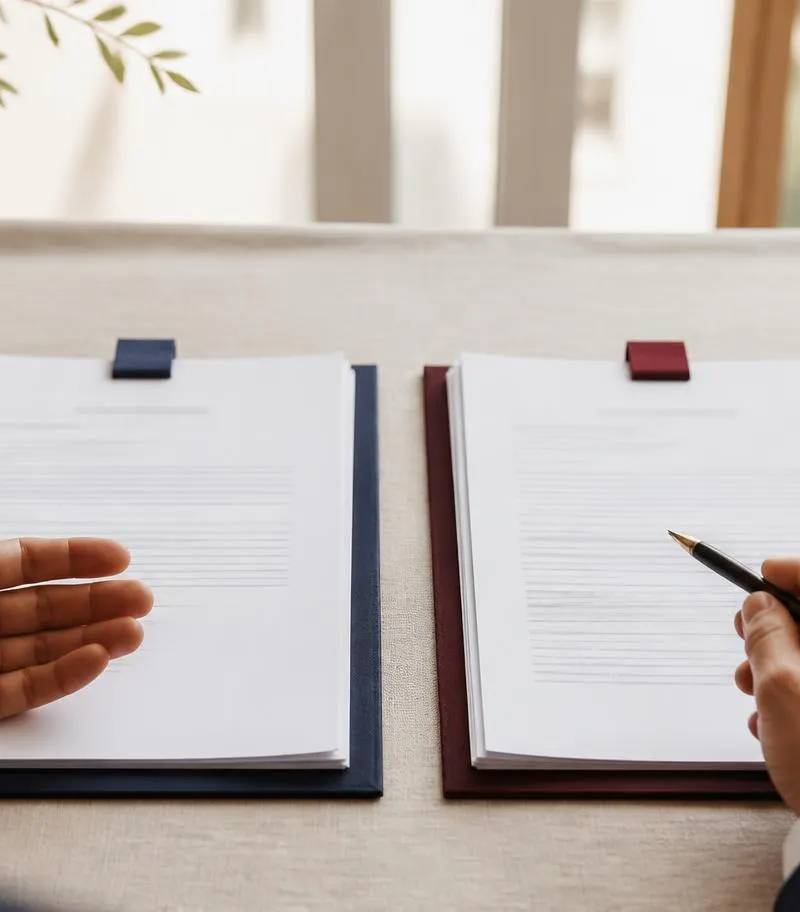 Deux dossiers juridiques comparés côte à côte : cession de titres et vente de fonds de commerce