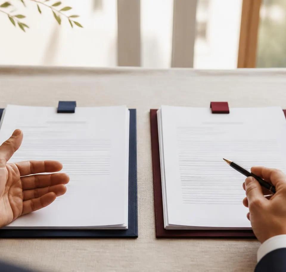 Deux dossiers juridiques comparés côte à côte : cession de titres et vente de fonds de commerce